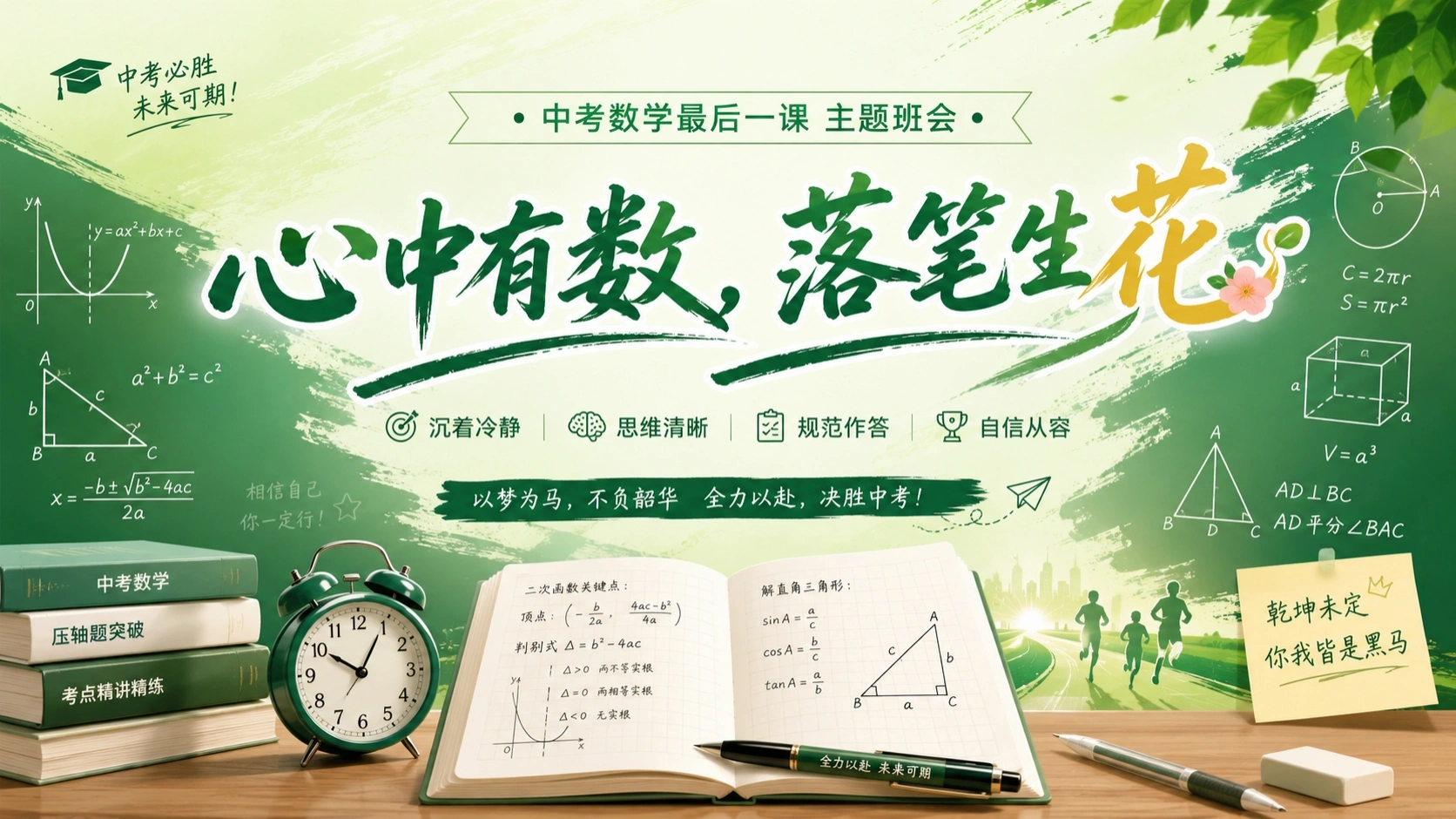 【初三下】【数学】九年级中考考前冲刺主题班会：心中有数，落笔生花-教务素材网