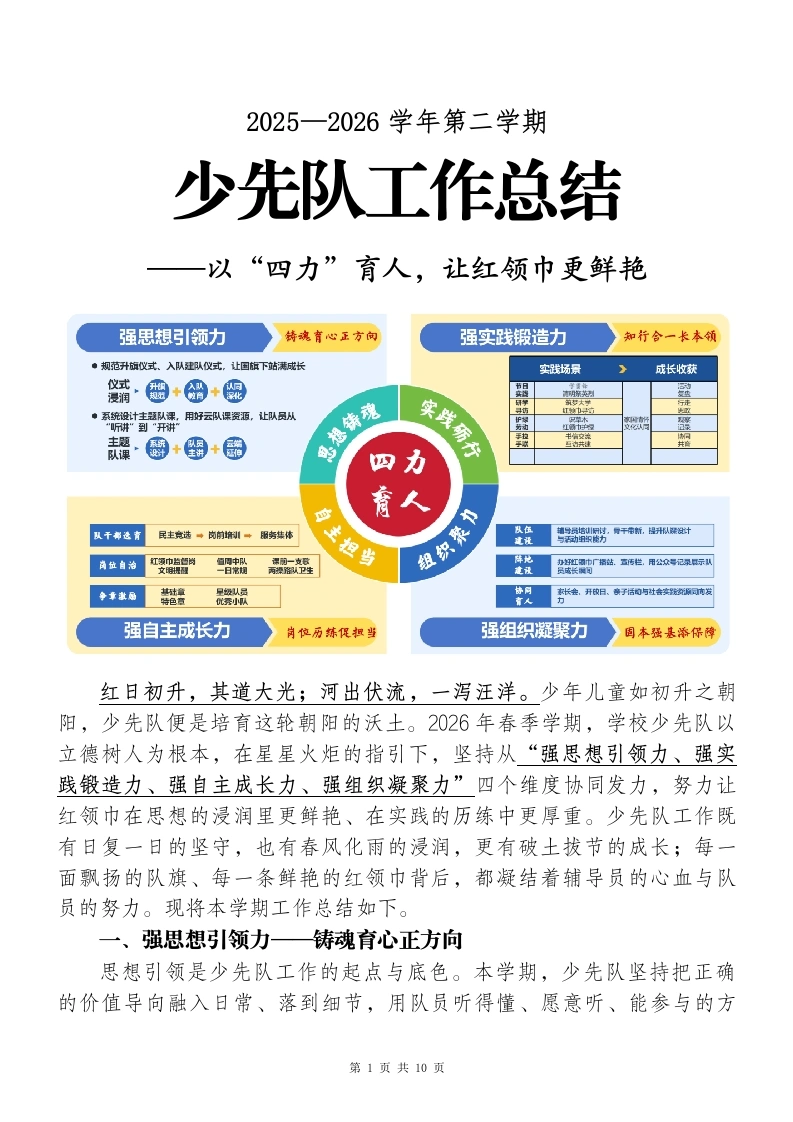 春季第二学期少先队工作总结——以“四力”育人，让红领巾更鲜艳（逐字稿）-教务素材网